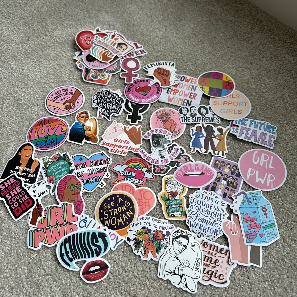 Pack of assorted feminist slogan stickers, free with purchase over $20